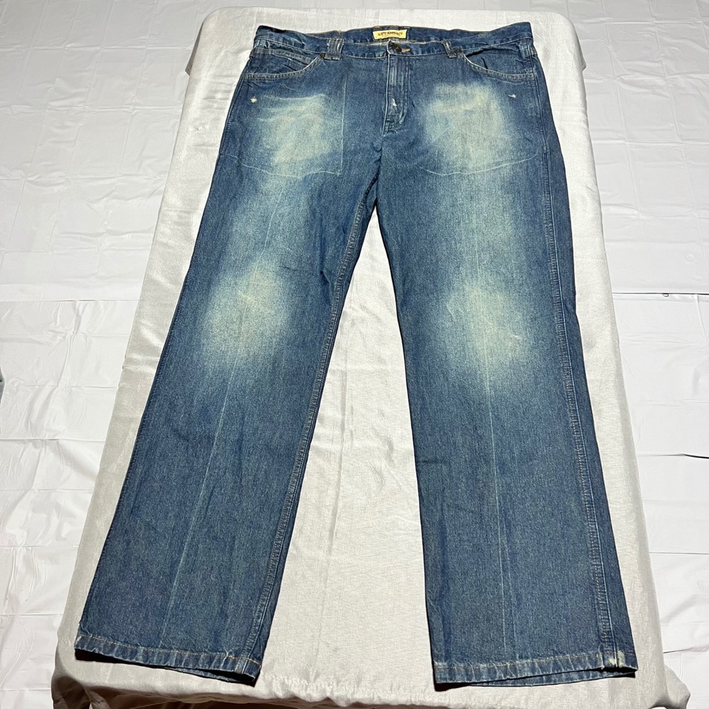 Get Lucky Mens Straight Leg Blue Denim Jeans Medium Wash Faded Size 40x32